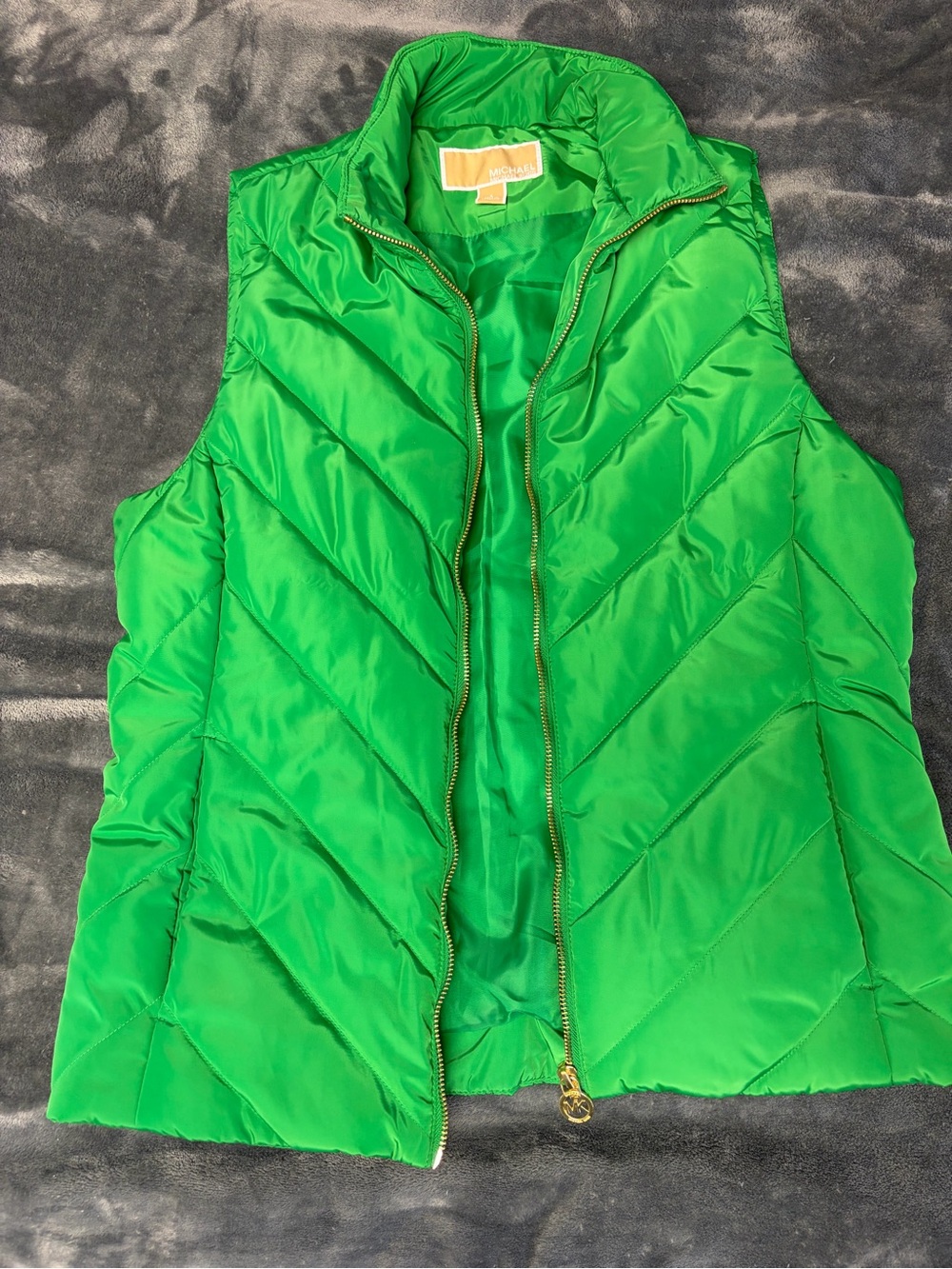 Michael Kors Bright Green Quilted Sleeveless Puffer Vest